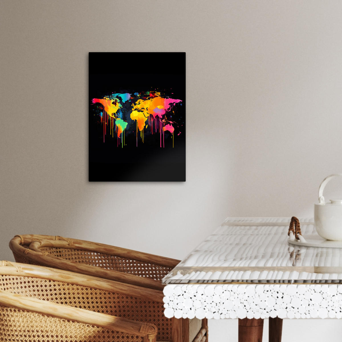 LEINWANDBILD Weltkarte - Farbe - Bunt - Graffiti - Welt 30x40 cm - Multicolor, Textil (30/40cm) - MuchoWow