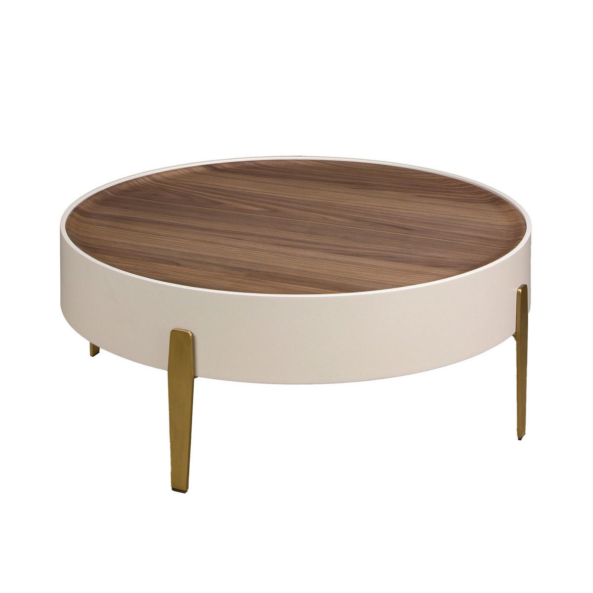 COUCHTISCH rund Beige Gold Walnuss 92/92/35 cm - Beige, Holzwerkstoff/Metall (92/92/35cm) - ANGEL CERDA