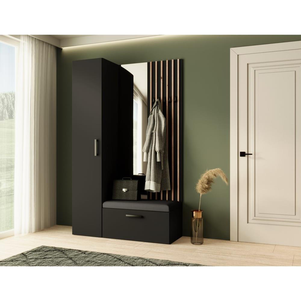 GARDEROBE Margaret II 121/203/43 mit Lamellen und Hochschrank - Schwarz/Eiche Artisan, Holzwerkstoff/Kunststoff (121/203/43cm) - Beautysofa