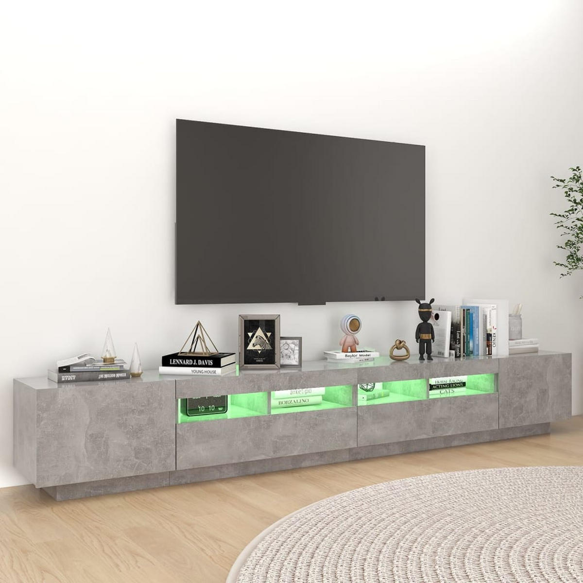 LOWBOARD mit Led-Leuchten 260/35/40 cm aus Holzwerkstoff in Betongrau - Hellgrau, Holz (260/40/35cm) - vidaXL