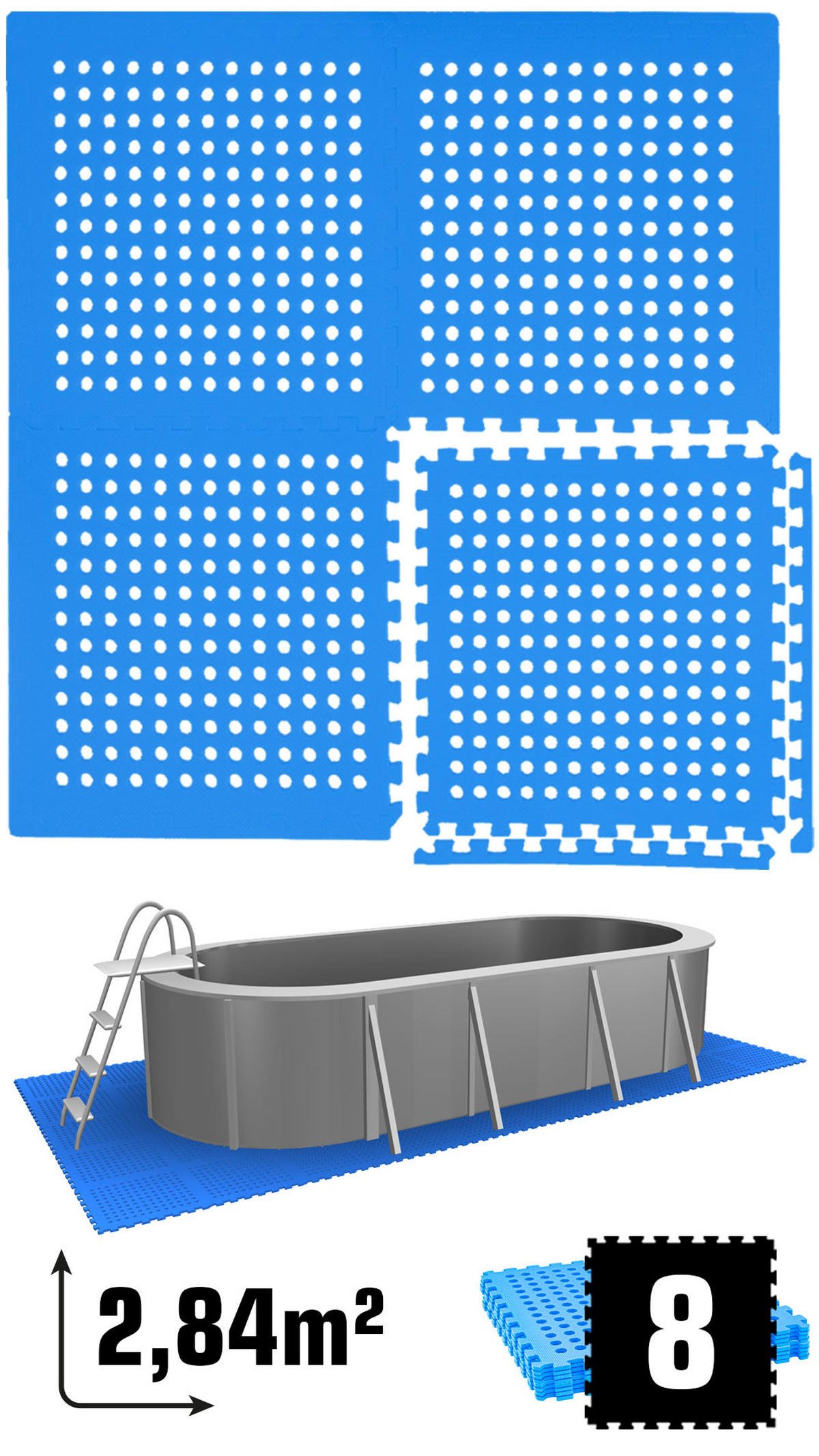POOLMATTEN 2,8m² 8 EVA Matten 62 cm Blau - Blau, Kunststoff (62/62cm) - eyepower