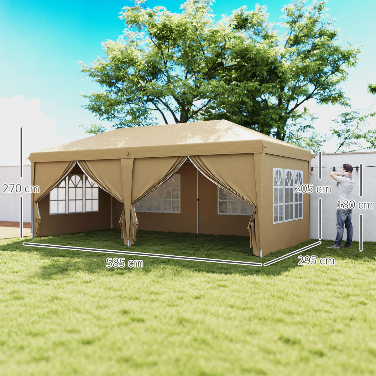 PAVILLON DE-14027 6/3 m, wasserdicht, 4 Seitenwände Khaki - Mokka, Textil (295/270/585cm) - ComfortXL