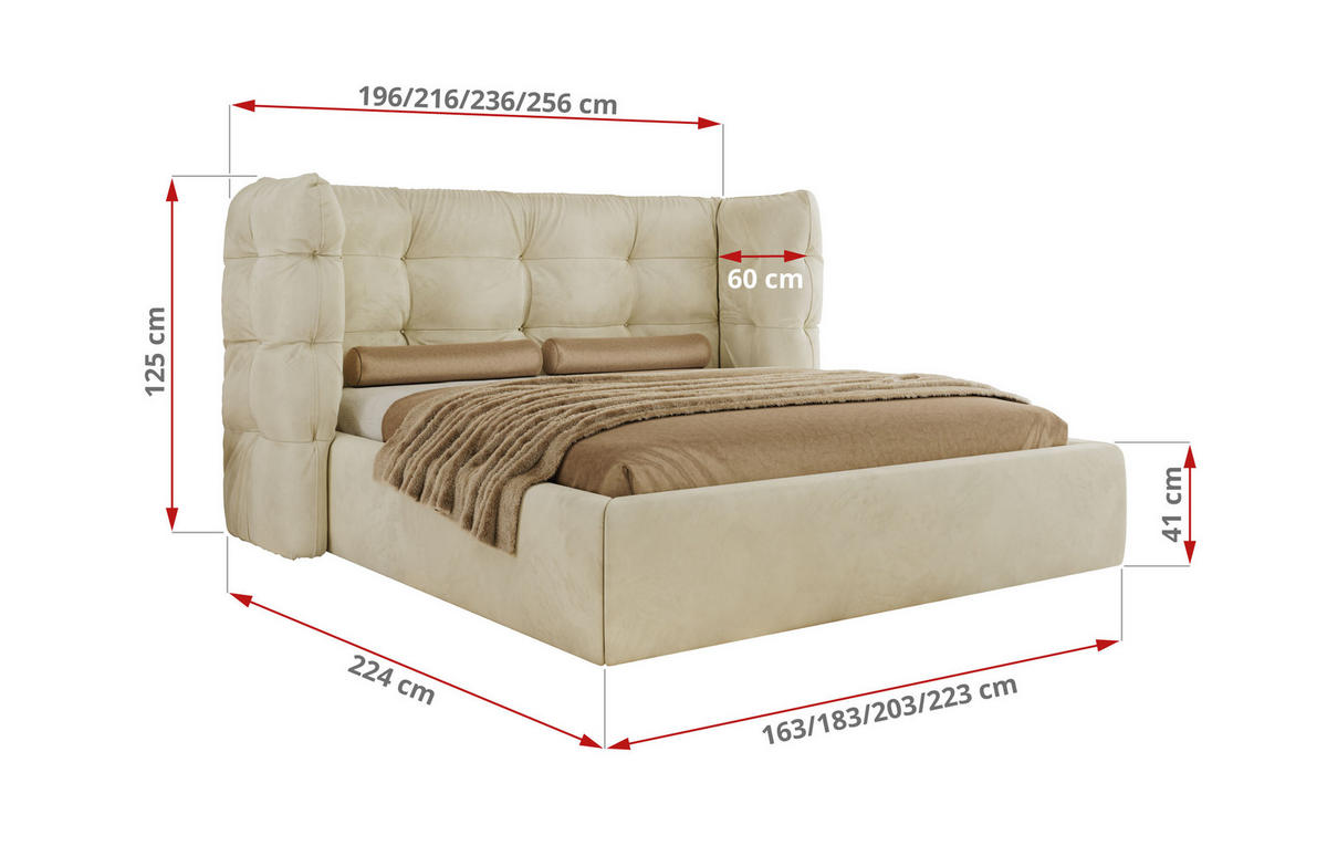 POLSTERBETT FLONELLE CLASSIC 180/200 - Creme Velvet - Pocket-Matratze - Creme, Textil (180/200cm) - MKS