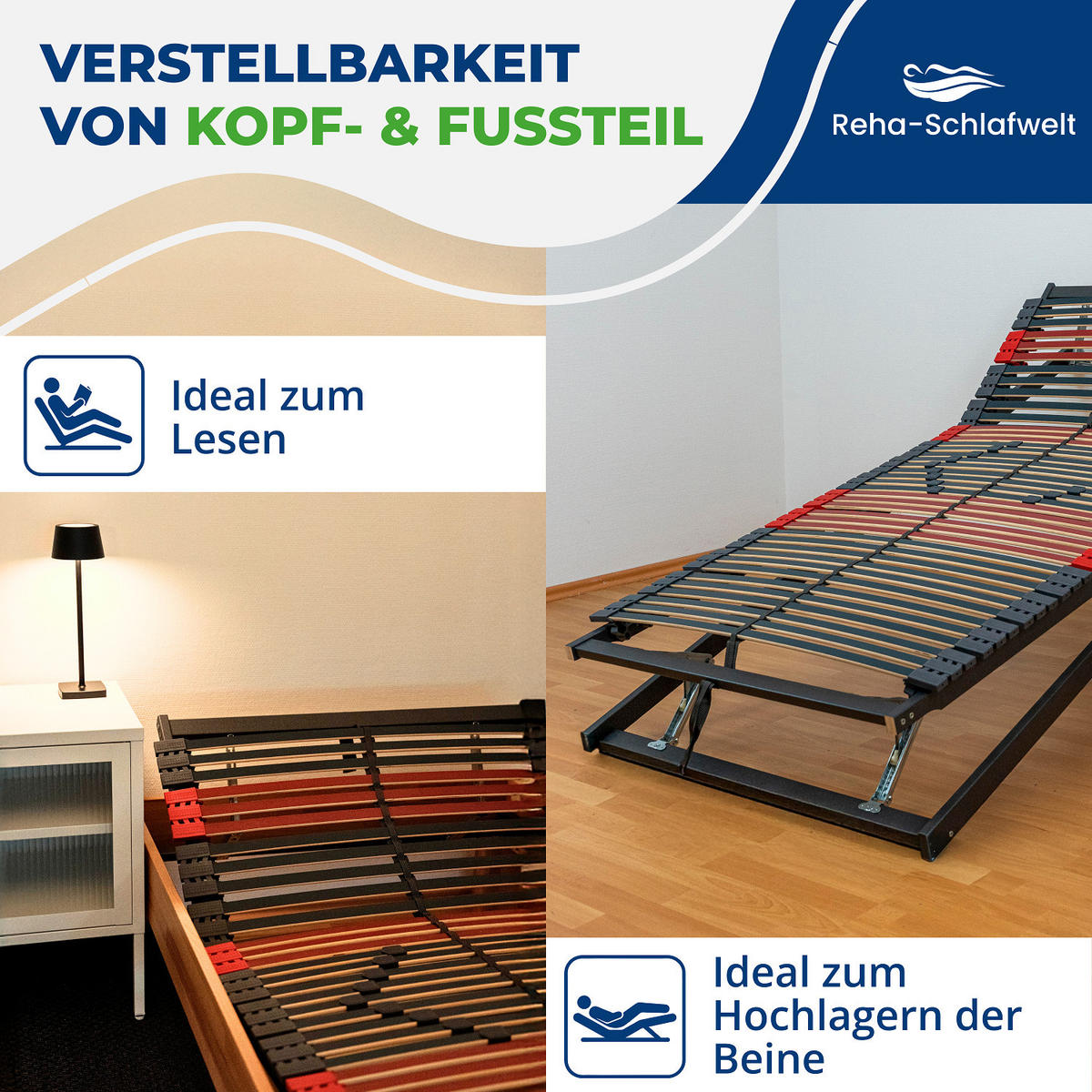 LATTENROST RELAXANA KF 100 x 200 cm Kopf- & Fußteil verstellbar komplett montiert - Grau, Holz (100/200cm) - Reha-Schlafwelt