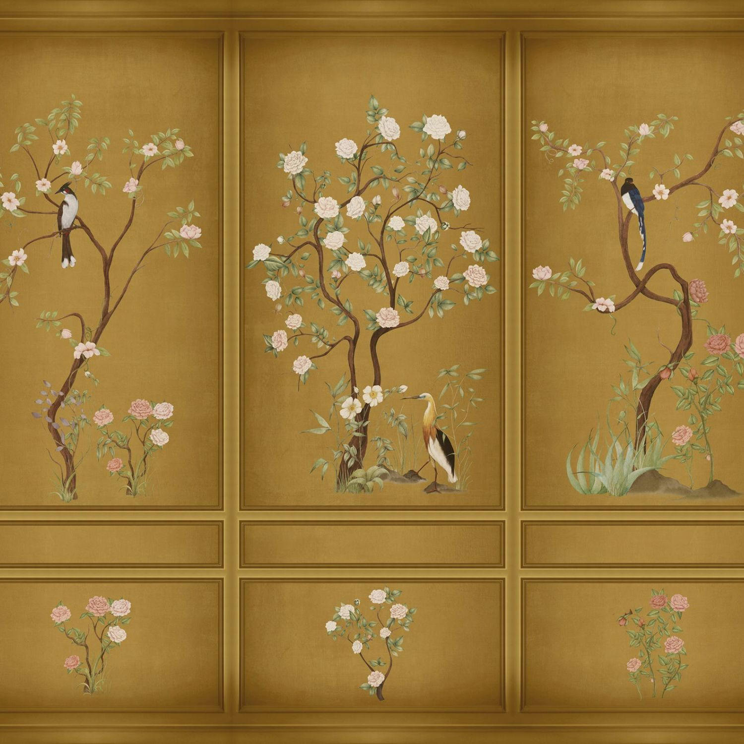 FOTOTAPETE Blumen und Vögel 318 x 280 cm - Gelb, Papier (318/280cm) - Sanders & Sanders