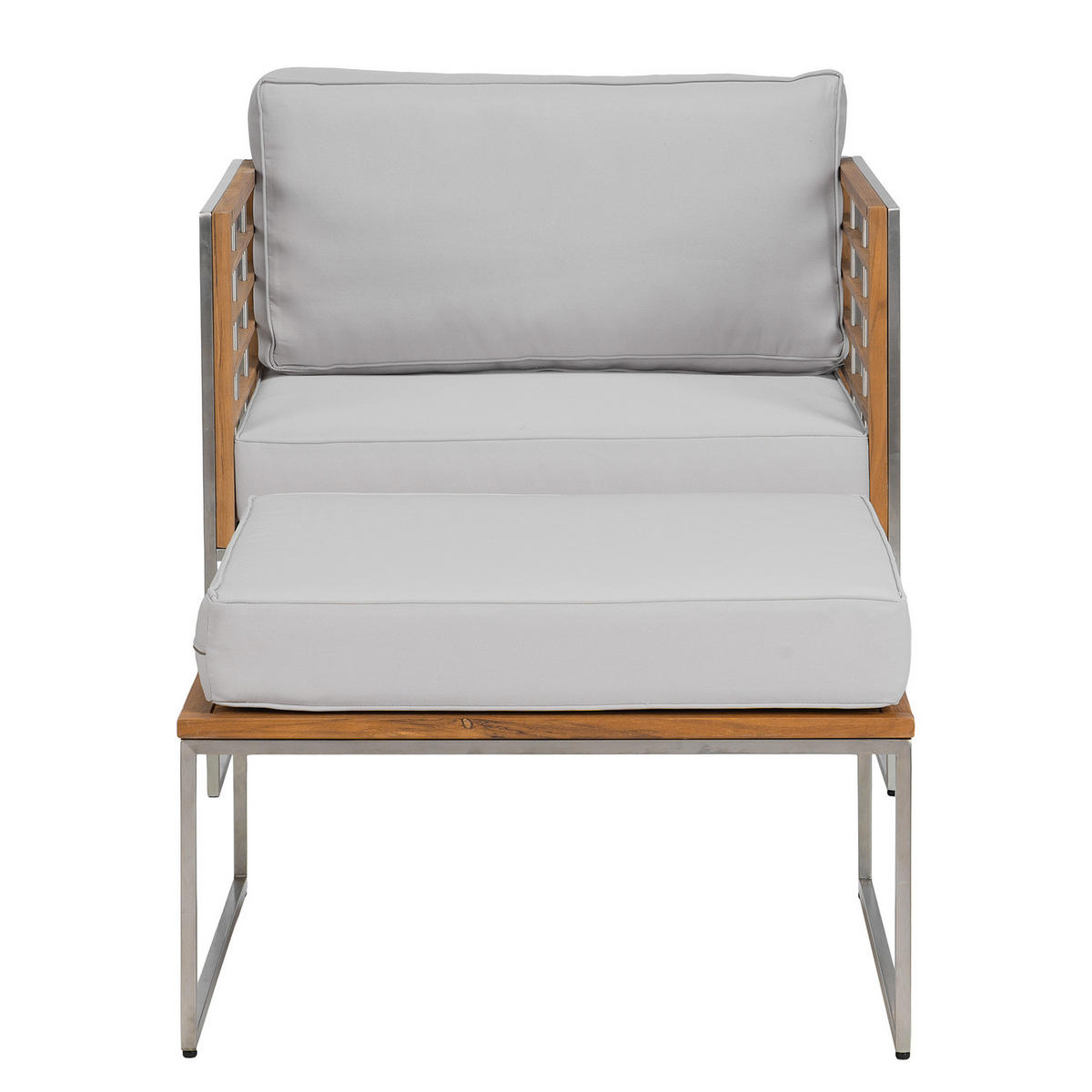 LOUNGESESSEL - 2-teilig - Webstoff / Teak massiv - Hellgrau, Holz/Textil (83/74/70cm) - home24