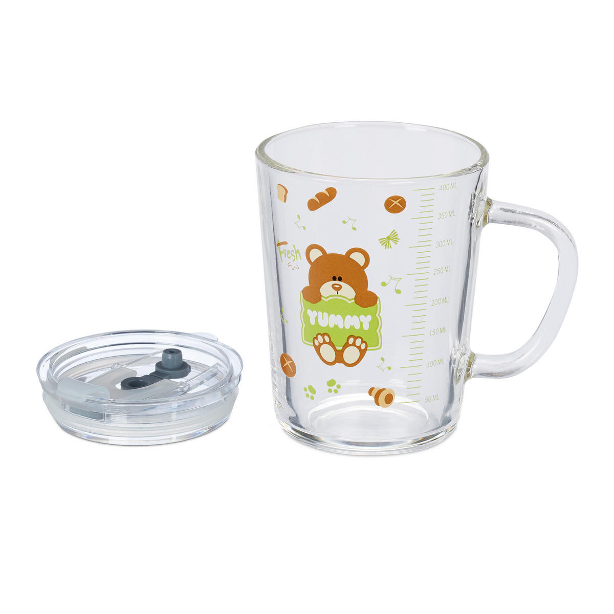 GLAS Transparent 2-pack barn med björnmotiv 400 ml - Transparent, Glas/Plast (0.4L) - Relaxdays