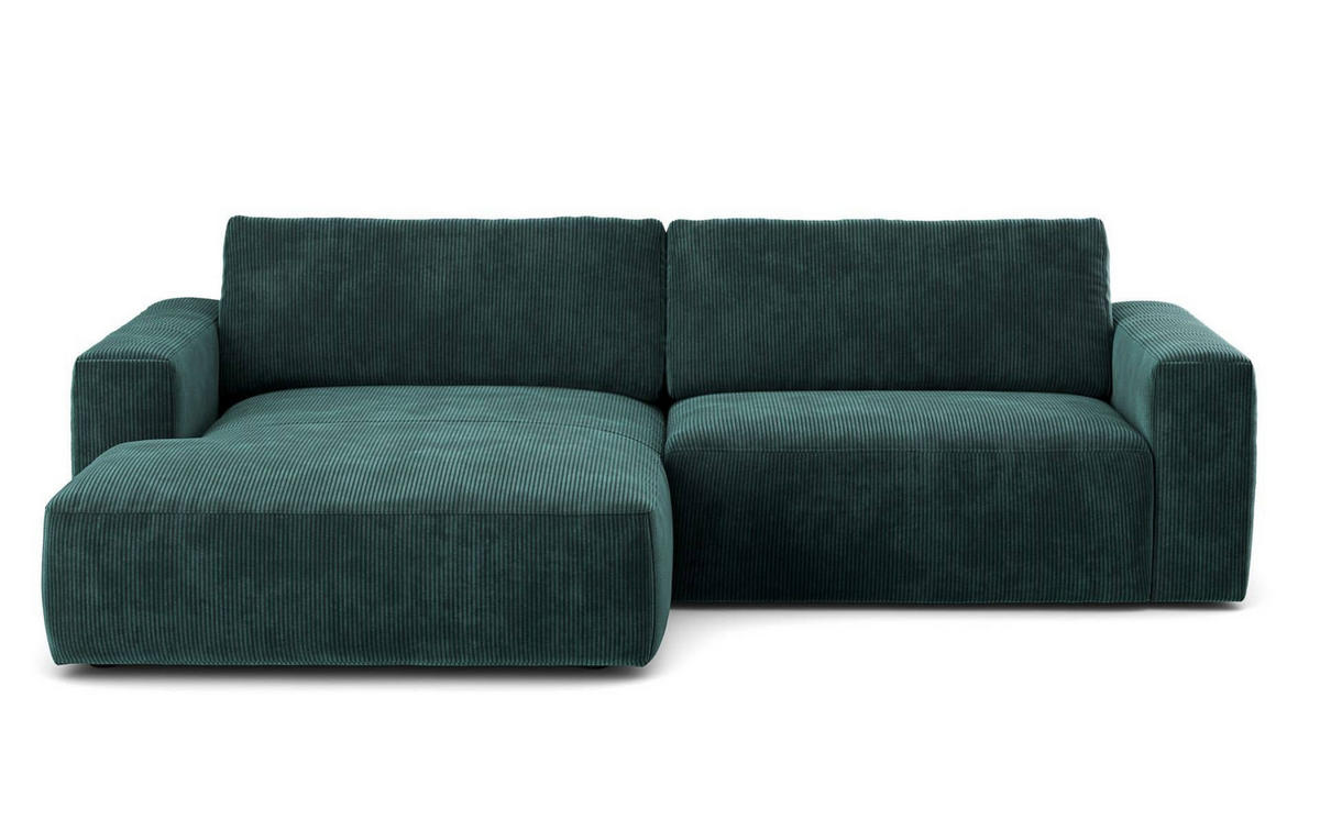 ECKSOFA mit Cord-Stoff - Schwarz/Grün, Holz/Kunststoff (288/175cm) - Cotta