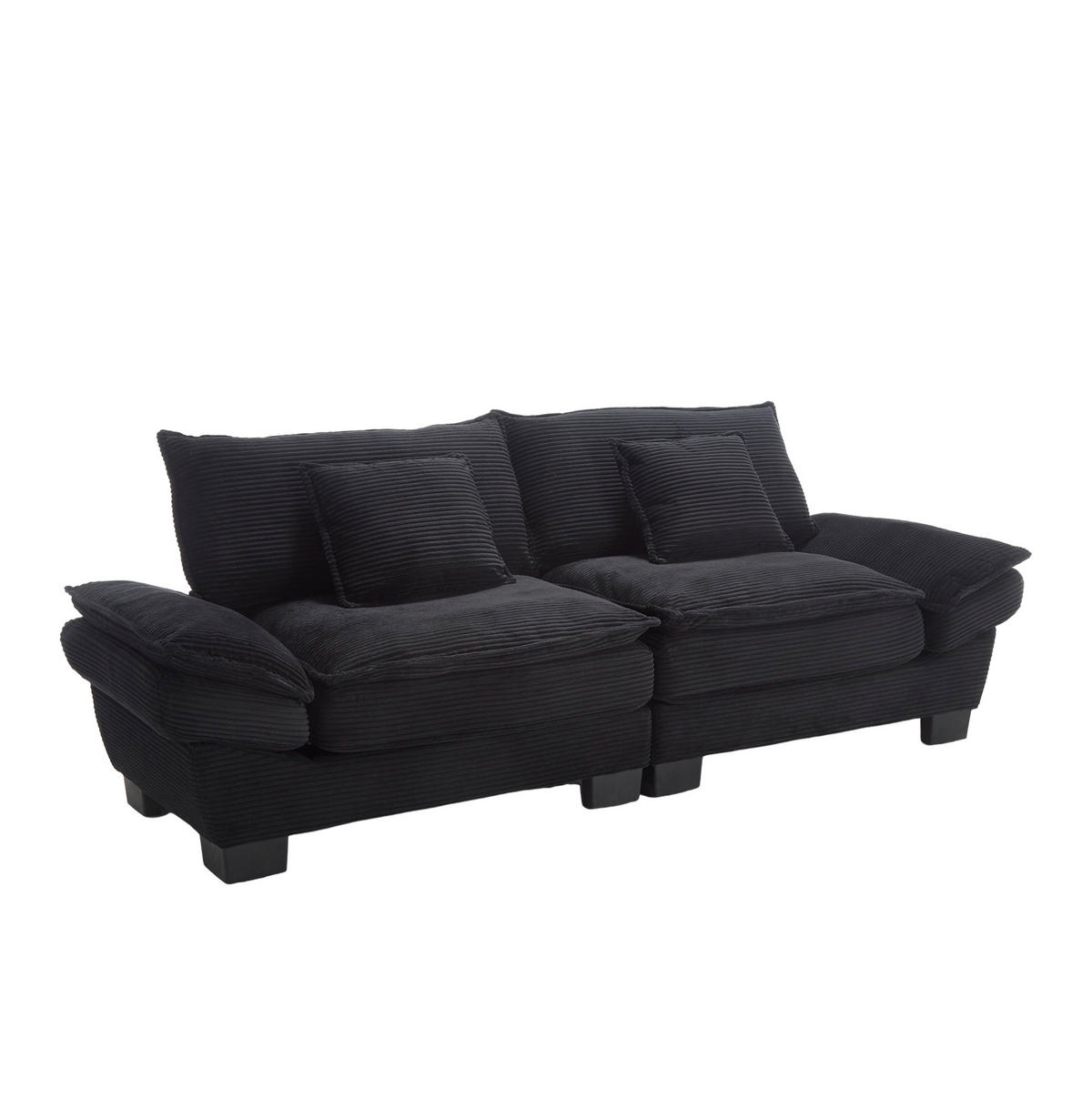 2-SITZER-SOFA aus Samt 224x81x81 cm Schwarz mit ultratiefem Sitz, gepolsterten Armlehnen und 2 Kissen - Schwarz, Textil (81/81/224cm) - Modfu