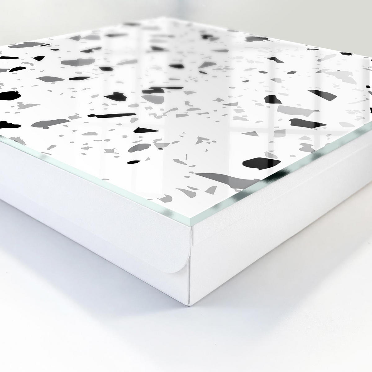 SCHLÜSSELBOX Weiß 30x30 cm – Türöffnung nach rechts - Monochromer Terrazzo - Weiß, Metall (30/30/5cm) - TULUP