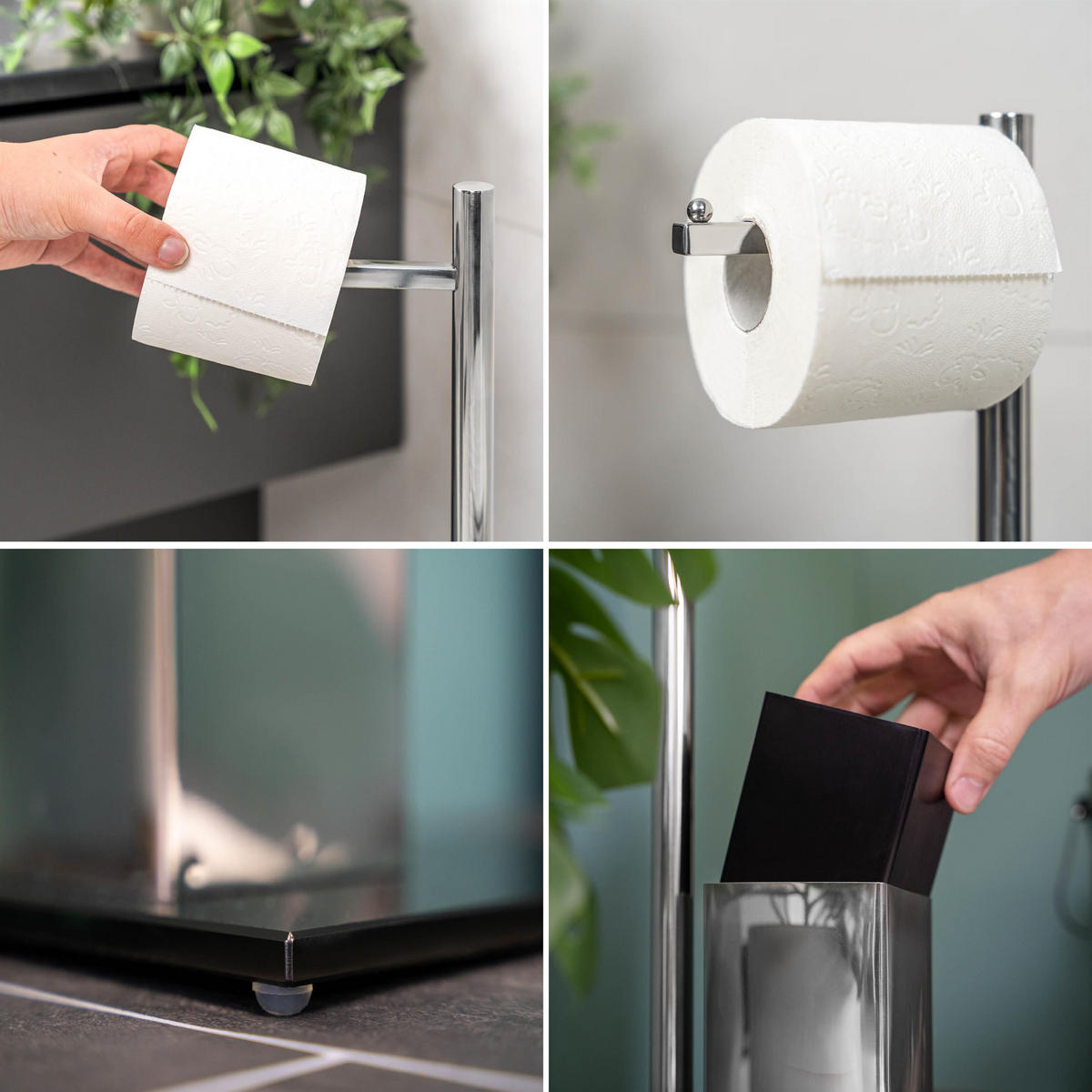 WC-STÄNDER, schwarz, Edelstahl - Schwarz, Metall (20/70/20cm) - bremermann