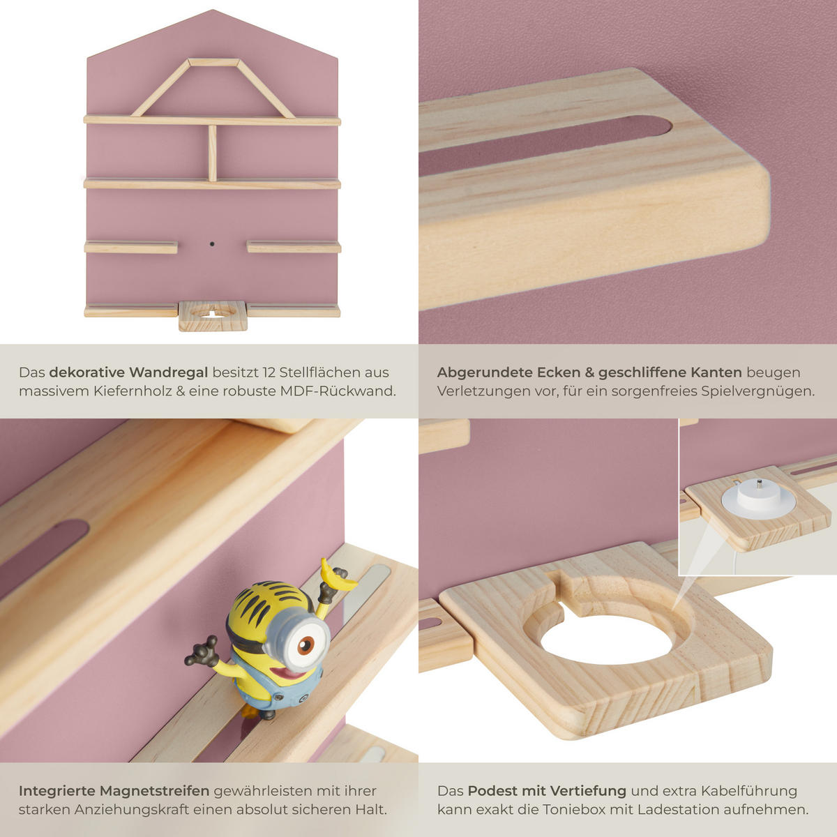 WANDREGAL 3er Set Mylittle Story,50 x 15,5 x 60 cm, pink - Pink, Holz (50/60/15.5cm) - tectake