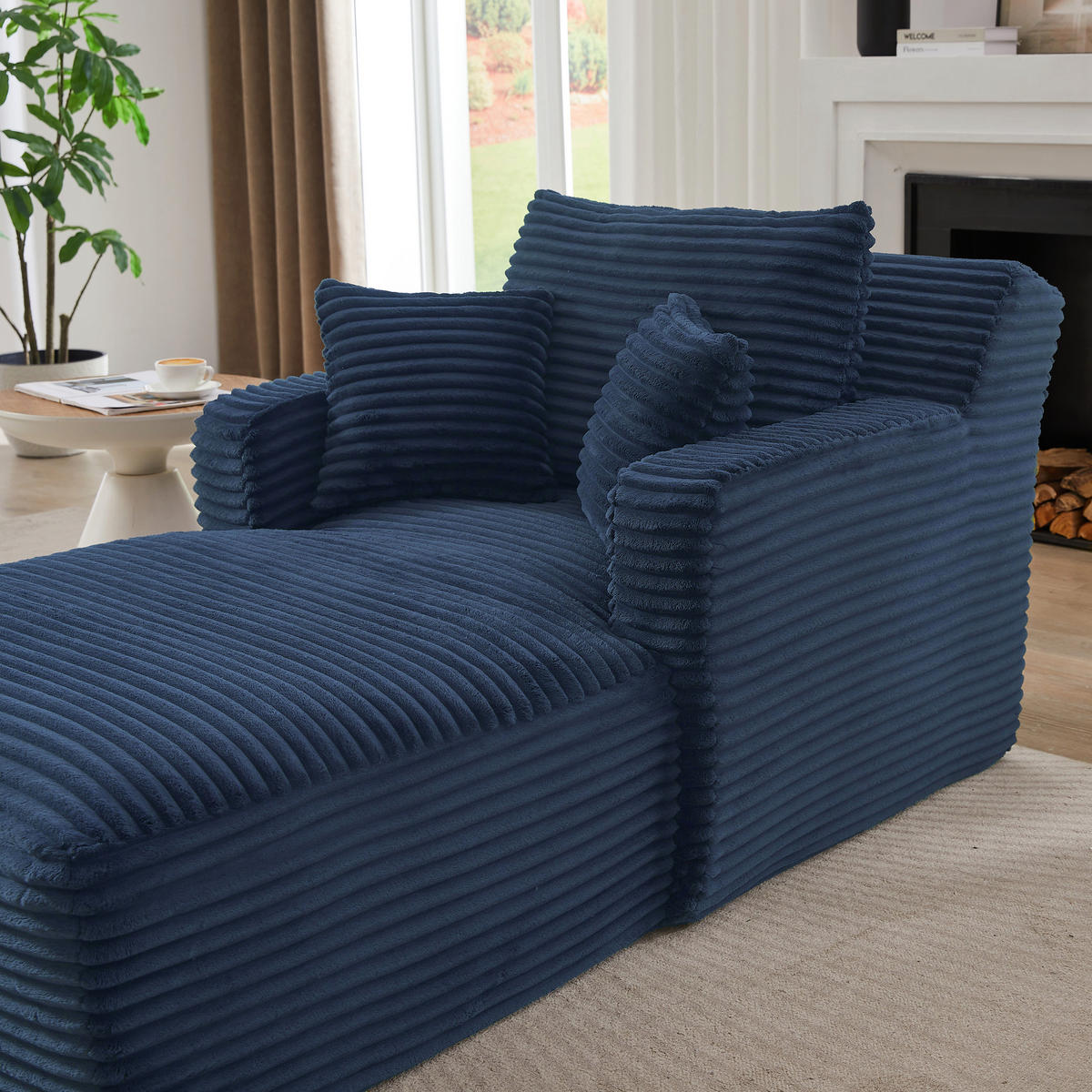 RELAXSESSEL aus Cord Modulare Chaiselongue & ohne Montage - Blau, Textil (33/127/33cm) - Urban Meuble
