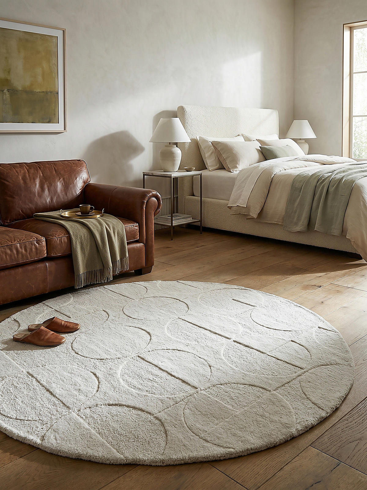 WOLLTEPPICH DEBEN, geometrisch, aus Wolle, Elfenbein, Ø 160 cm - Champagner, Textil (160/160cm) - KADIMA DESIGN
