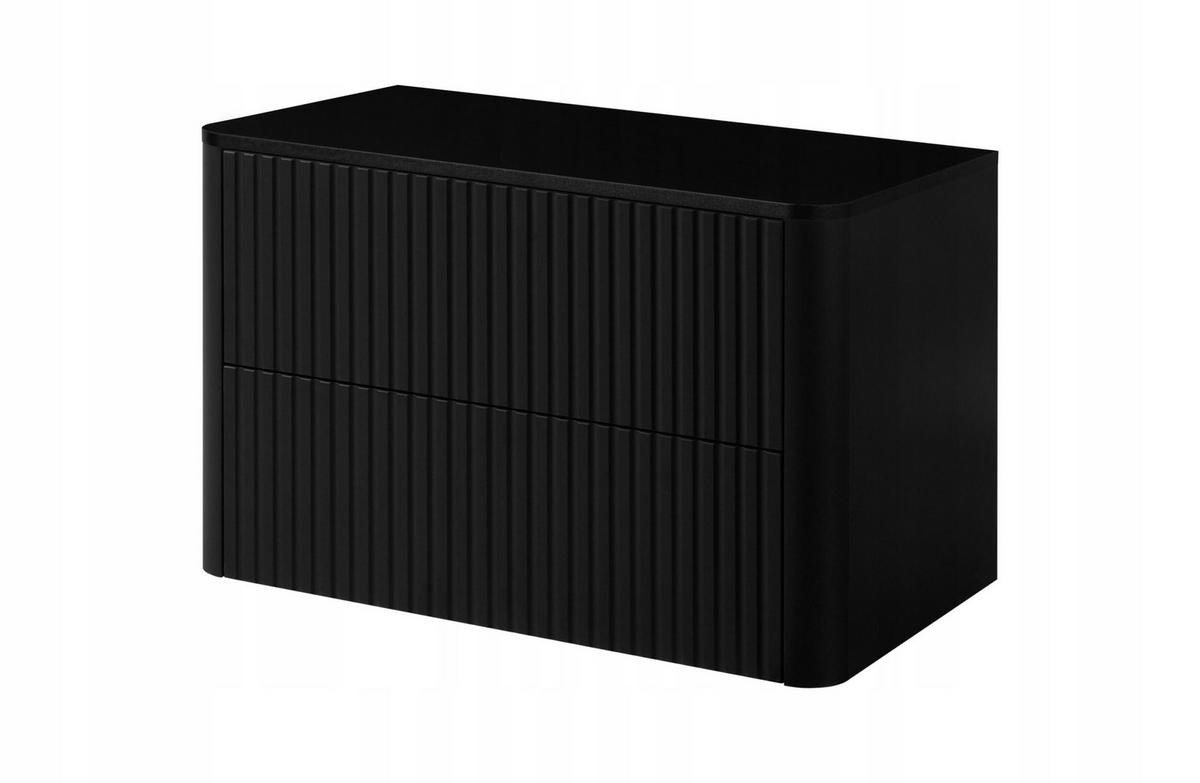 WASCHBECKENUNTERSCHRANK LINEA hängend geriffelt Schwarz matt mit Waschtischplatte 80/48/44 cm - Schwarz, Holzwerkstoff (80/48.4/43.7cm) - Rodan