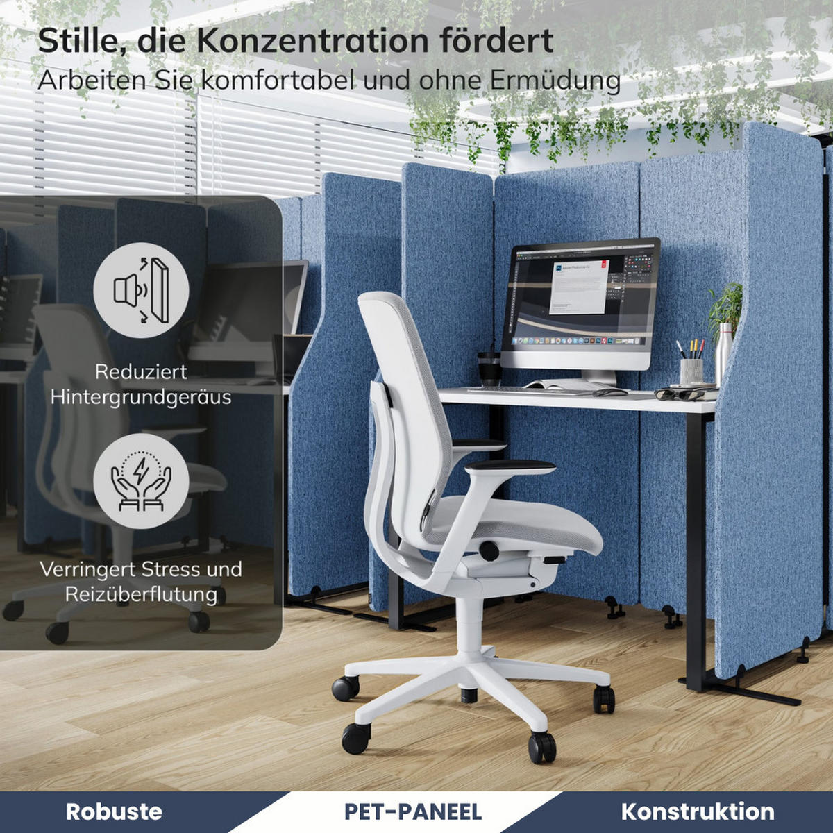 AKUSTIK-TRENNWAND mit Schalldämmung PEOLT 145x240x1,8cm Blau Stellwand - Blau, Kunststoff (240/145/1.8cm) - DELUKE