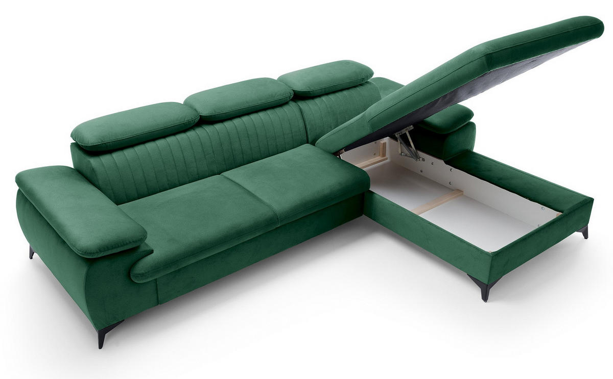 ECKSOFA 280 cm Xanto M, Schlaffunktion, verstellbaren Kopfstützen, Rechts, Grün - Grün, Holz (193/280cm) - Emporius