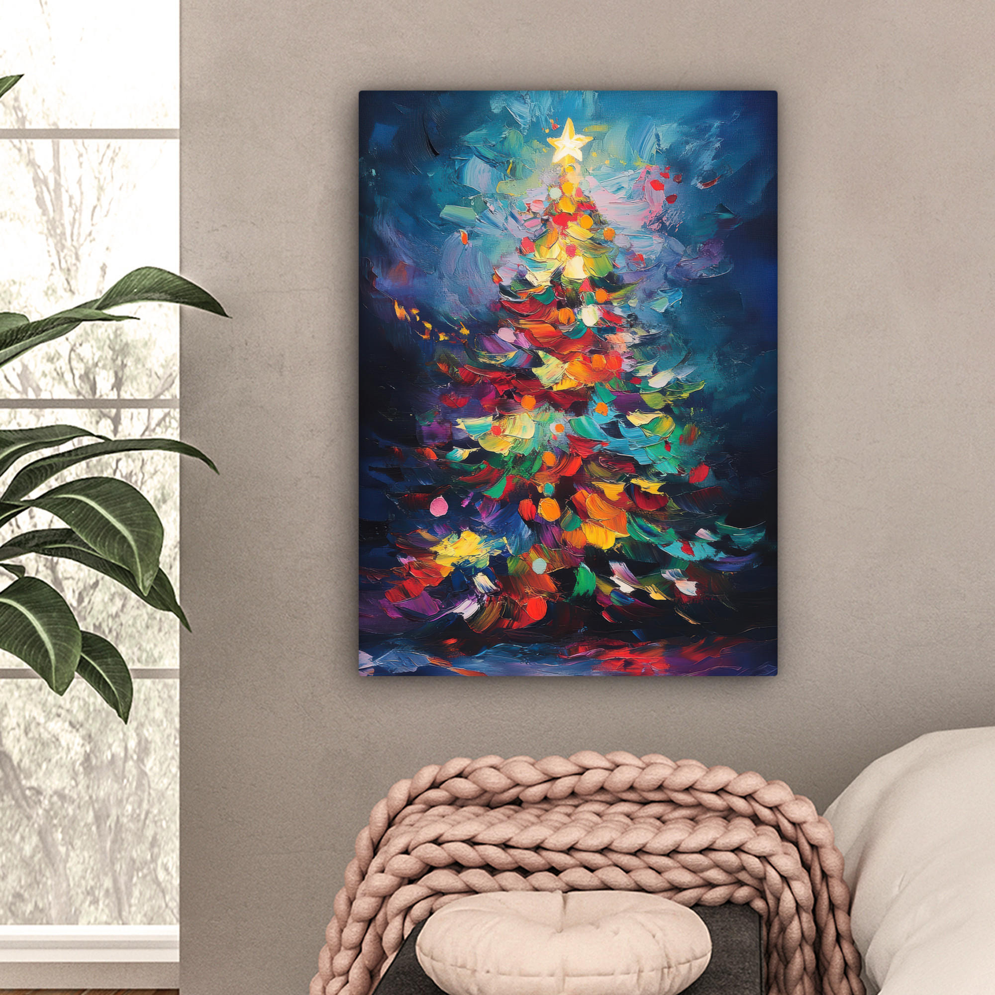 LEINWANDBILD Weihnachtsbaum - Weihnachten - Abstrakt - Farbenfroh 60x80 cm - Multicolor, Textil (60/80cm) - MuchoWow