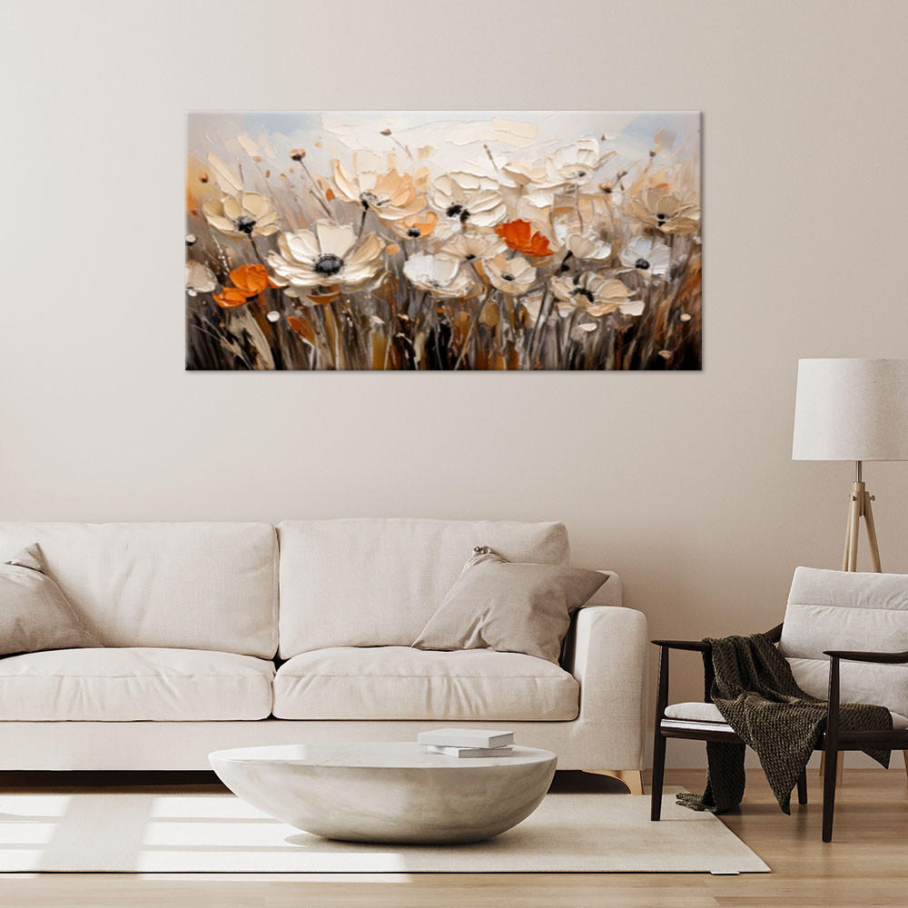 LEINWANDBILD Blumen auf einer Wiese Beige 80x40cm - Beige, Textil (80/40cm) - Feeby