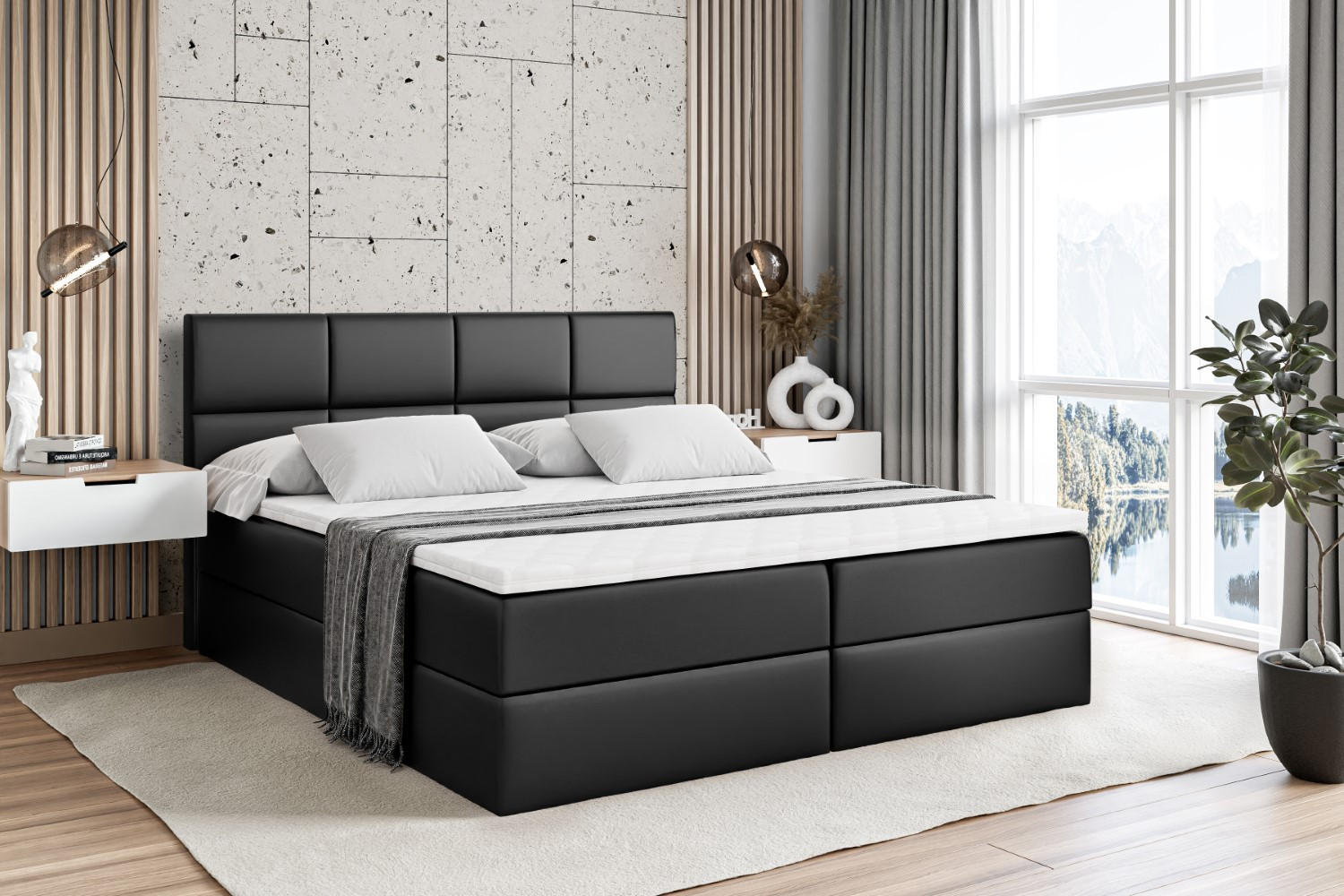 Thumbnail - Altdecor Boxbett, Schwarz Hochglanz, Holzwerkstoff, Höhe ca. 20 cm, 140x200 cm, Schlafzimmer, Betten, Boxspringbetten