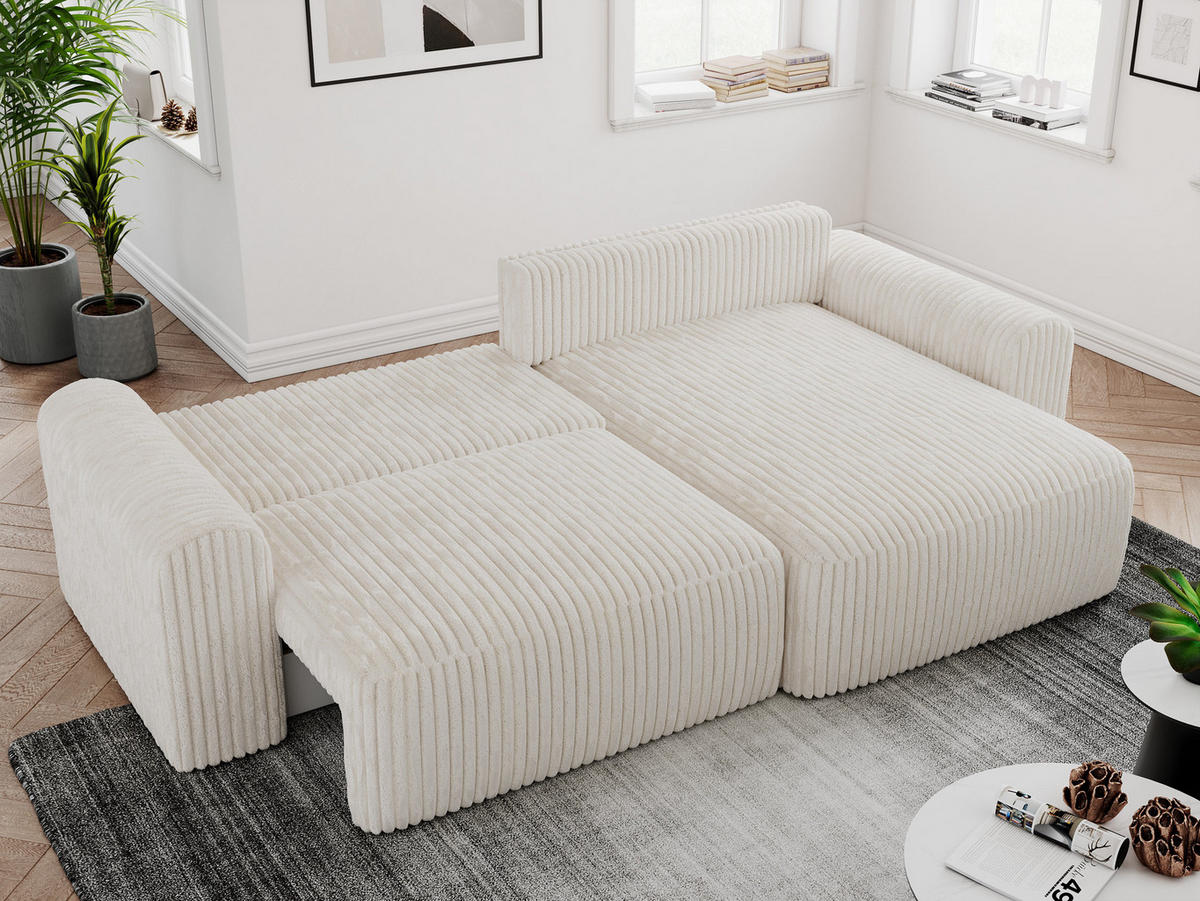 ECKSOFA NELSON Beige Cord - Beige/Schwarz, Kunststoff/Textil (274/152cm) - MKS