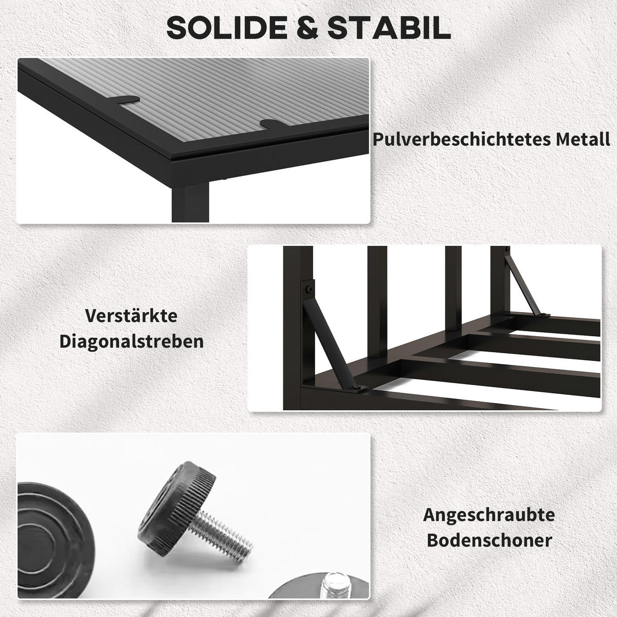 KAMINHOLZREGAL bis 2000 kg - Schwarz, Metall (62/184/185cm) - Outsunny