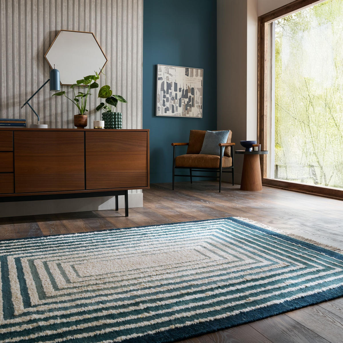 WOLLTEPPICH handgewebt FROND, geometrisch, Blau, 160 x 230 cm - Blau, Textil (160/230cm) - KADIMA DESIGN