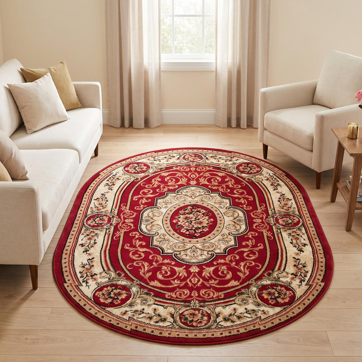TEPPICH ATLAS oval rot floral 60/100 cm - Rot, Textil (60/100cm) - Tapiso