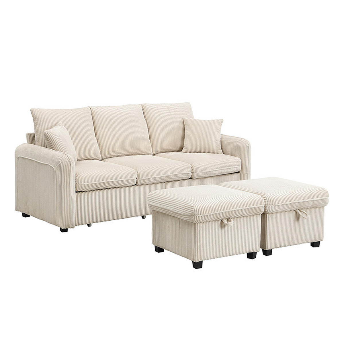 WOHNLANDSCHAFT 188/186/86 cm Dunkelgrau mit 2 Fußhocker und 2 Schubladen - Beige, Textil (188/86/186cm) - Oxeza