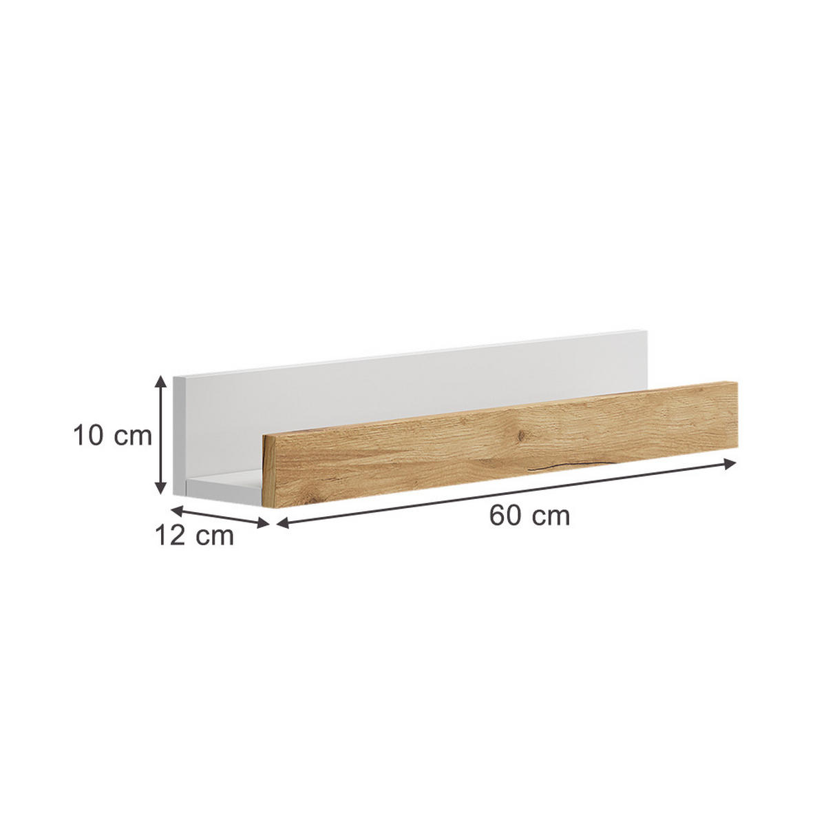 WANDREGAL Tomy Weiß/Goldkraft Eiche 60 x 10 cm 2er Set - Honigeiche/Weiß, Holzwerkstoff (60/10/12cm) - Vicco