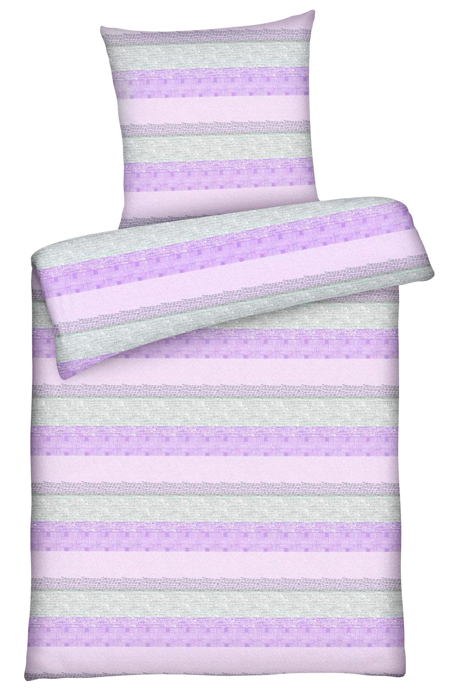 BETTWÄSCHE 135x200 Renforce aus 100% Baumwolle Bettbezug Streifen Lila Rosa Grau - Grau, Textil (135/200cm) - Carpe Sonno