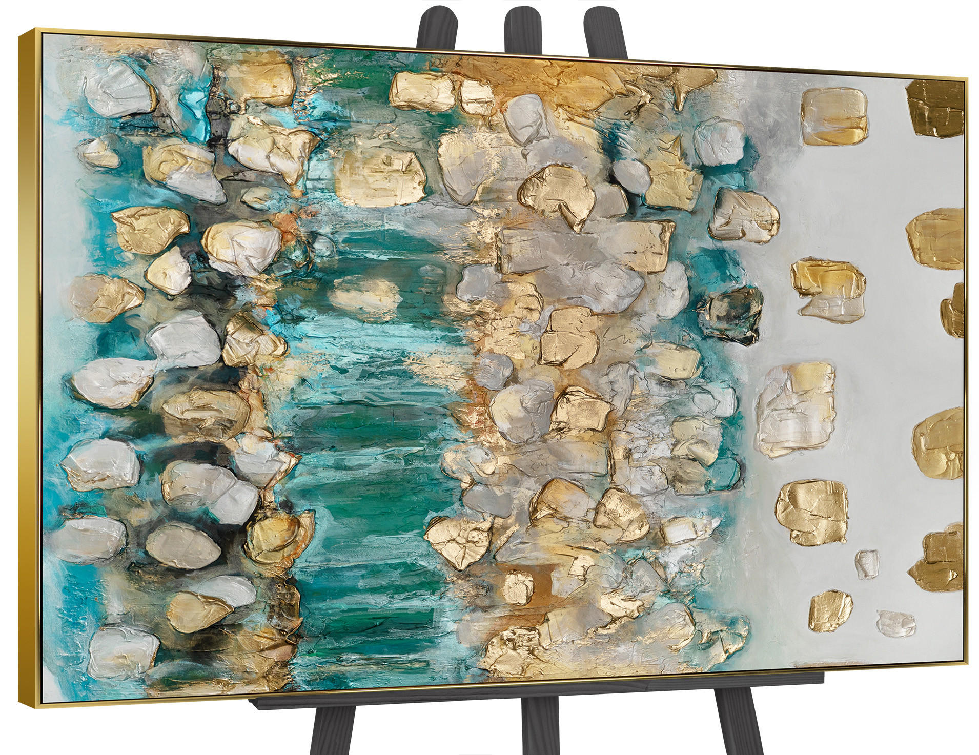 YS-art gallery Gemälde Gold 140x100 cm