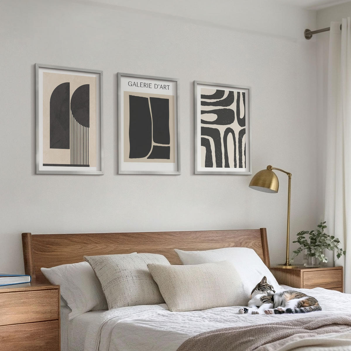 WANDBILDER 3er Set - 40x60 cm Silberner Rahmen - Abstrakte minimalistische Poster - Silberfarben, Kunststoff (40/60cm) - ArtPrintCave
