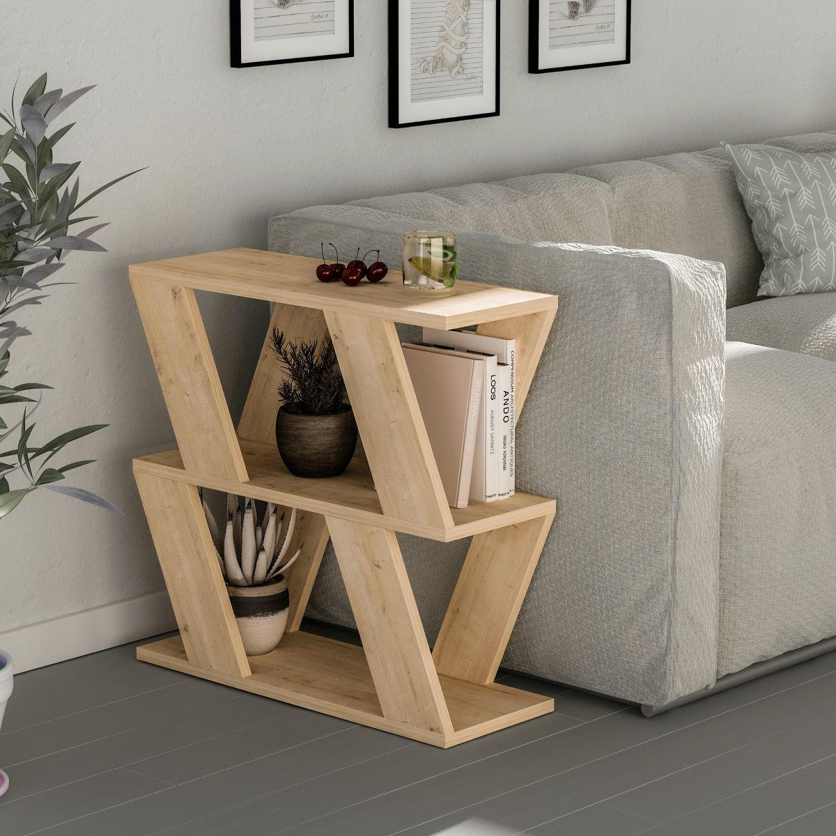 BEISTELLTISCH mit 3 Tabletts L60 cm - Lazena - Eichefarben, Holzwerkstoff (60/22/57cm) - Calicosy