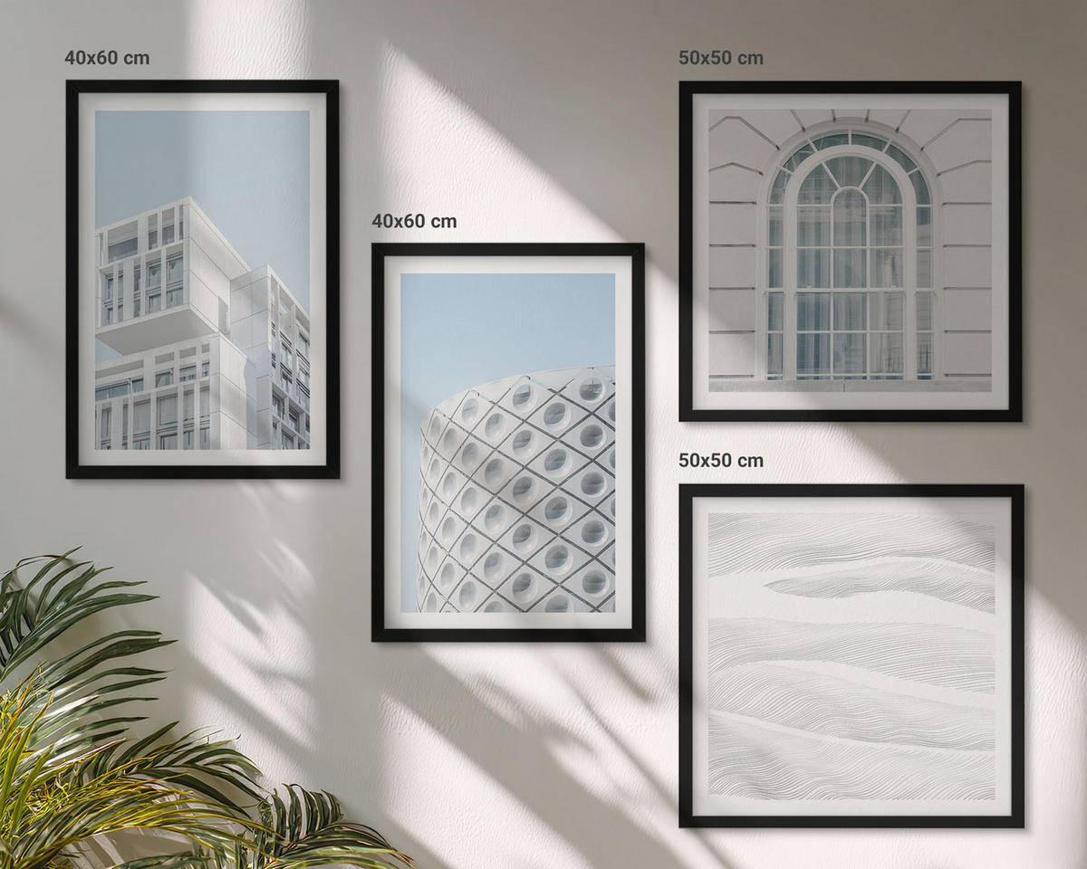 BILDER SET 4er Set - 50x50 cm & 40x60 cm Schwarzer Rahmen - Moderne Architekturgeometrie - Schwarz, Kunststoff (50/50cm) - TULUP