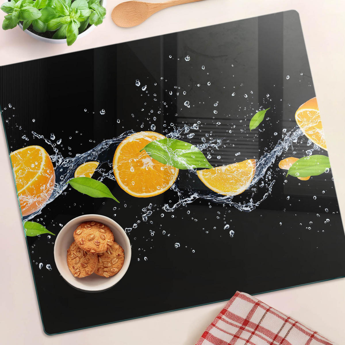 GLASPLATTE 60x52 cm Orangen und Wasser - Orange, Glas (60/0.4/52cm) - TULUP