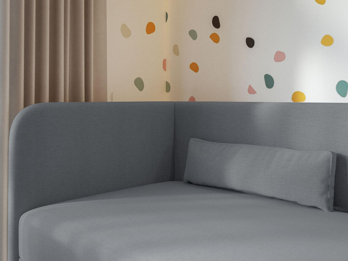 JUGENDBETT Calmmo Dunkelgrau mit Chenille-Bezug, Kopfteil links - Dunkelgrau, Textil (90/200cm) - Selsey