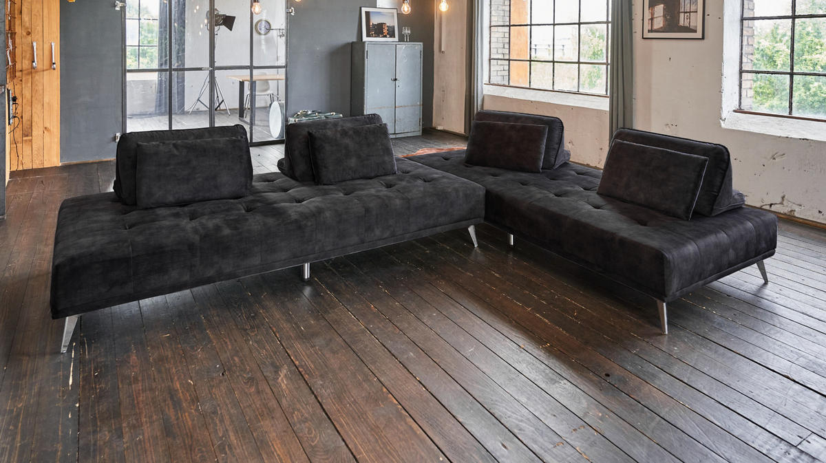 ECKSOFA WIOLO Anthrazit Velvet - Anthrazit/Silberfarben, Textil (350/240cm) - KAWOLA