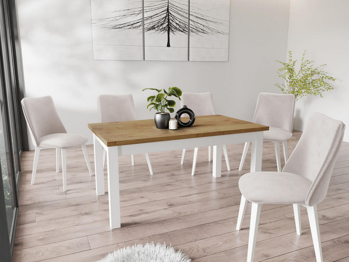 ESSTISCH Molly rechteckig ausziehbar, Lancelot Eiche 160-240/90/75 cm - Eichefarben/Weiß, Holz/Holzwerkstoff (160/90/75cm) - WFL GROUP