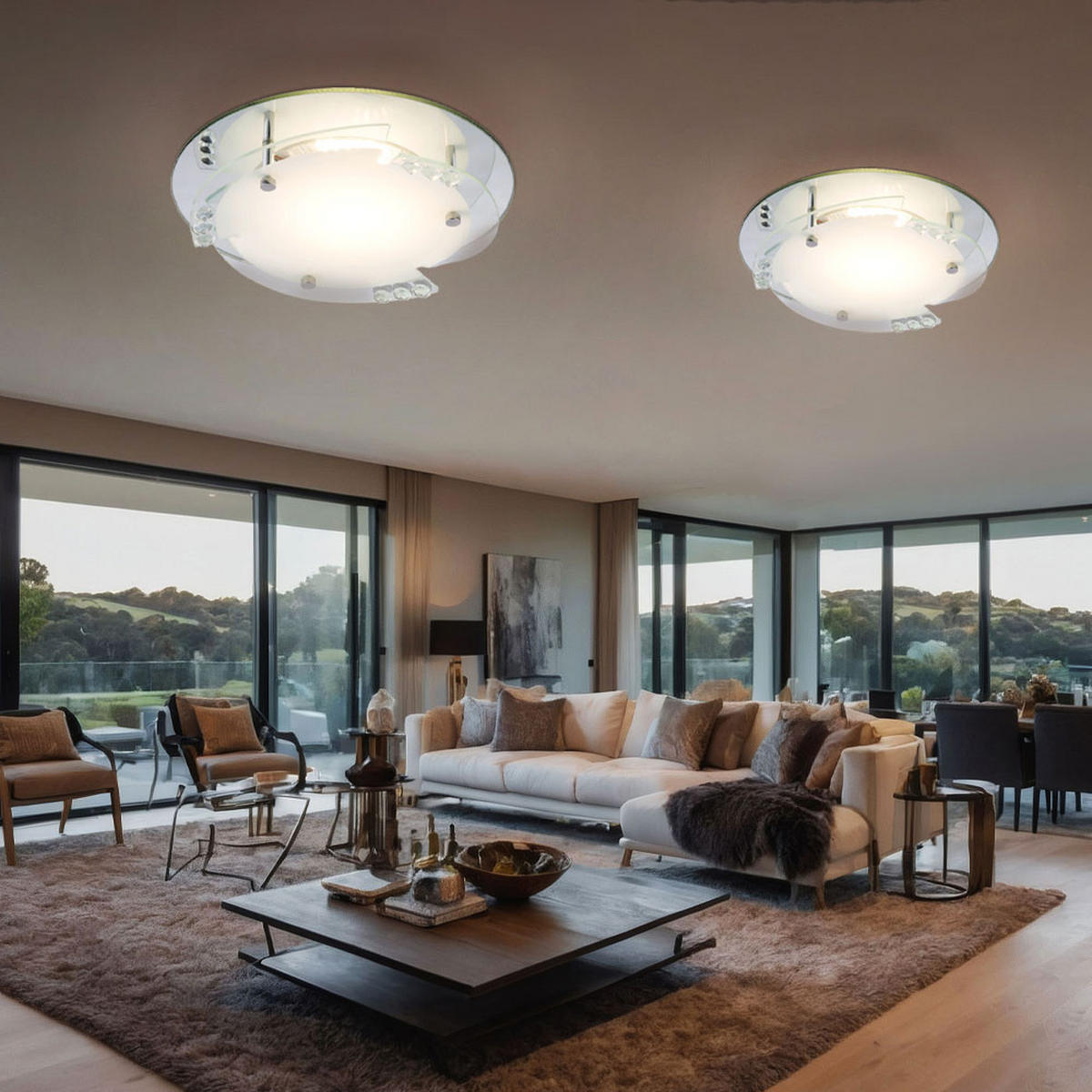 LED DECKENLEUCHTE Samuel Weiß Glas Kristalle 2er Set - Weiß, Glas (25/25/9.5cm) - Globo Lighting