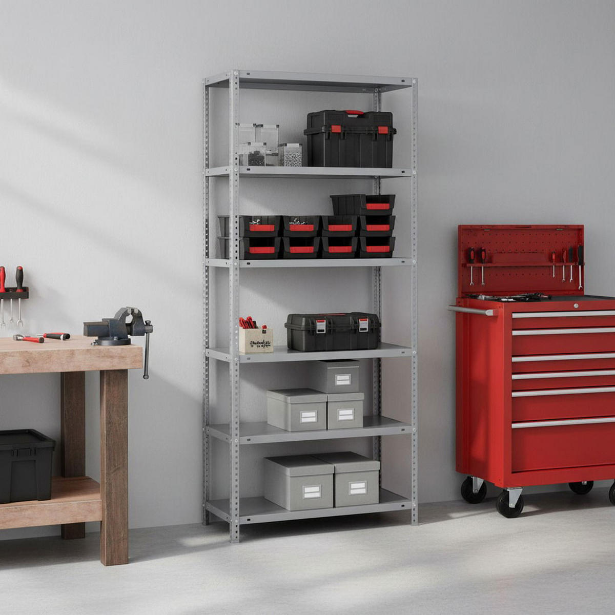 SCHRAUBREGAL PANDA TALL | HxBxT 200x110x30cm | 6 Fachböden | Fachlast 75kg | Grau - Grau, Metall (110/200/30cm) - PROREGAL