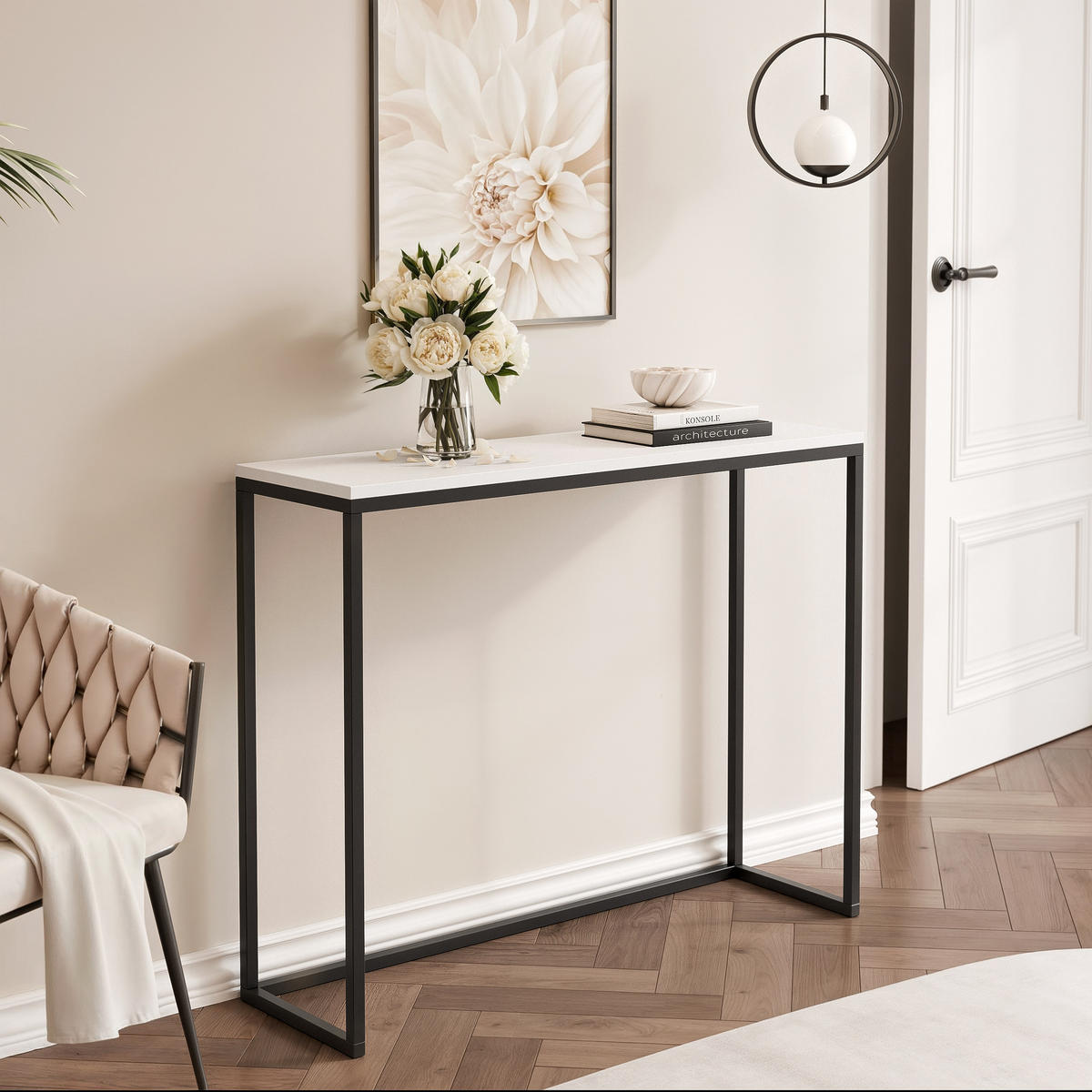 KONSOLENTISCH LORA 100/30/80 cm Schwarz / Weiß matt - Schwarz/Weiß, Metall (30/100/80cm) - Idohome