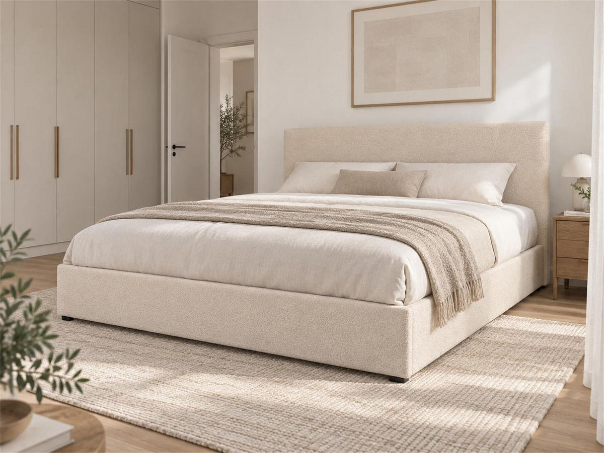 KÁRPITOZOTT ÁGY 180x200 cm Bézs Lavaur - bézs, textil (180/200cm) - Beliani