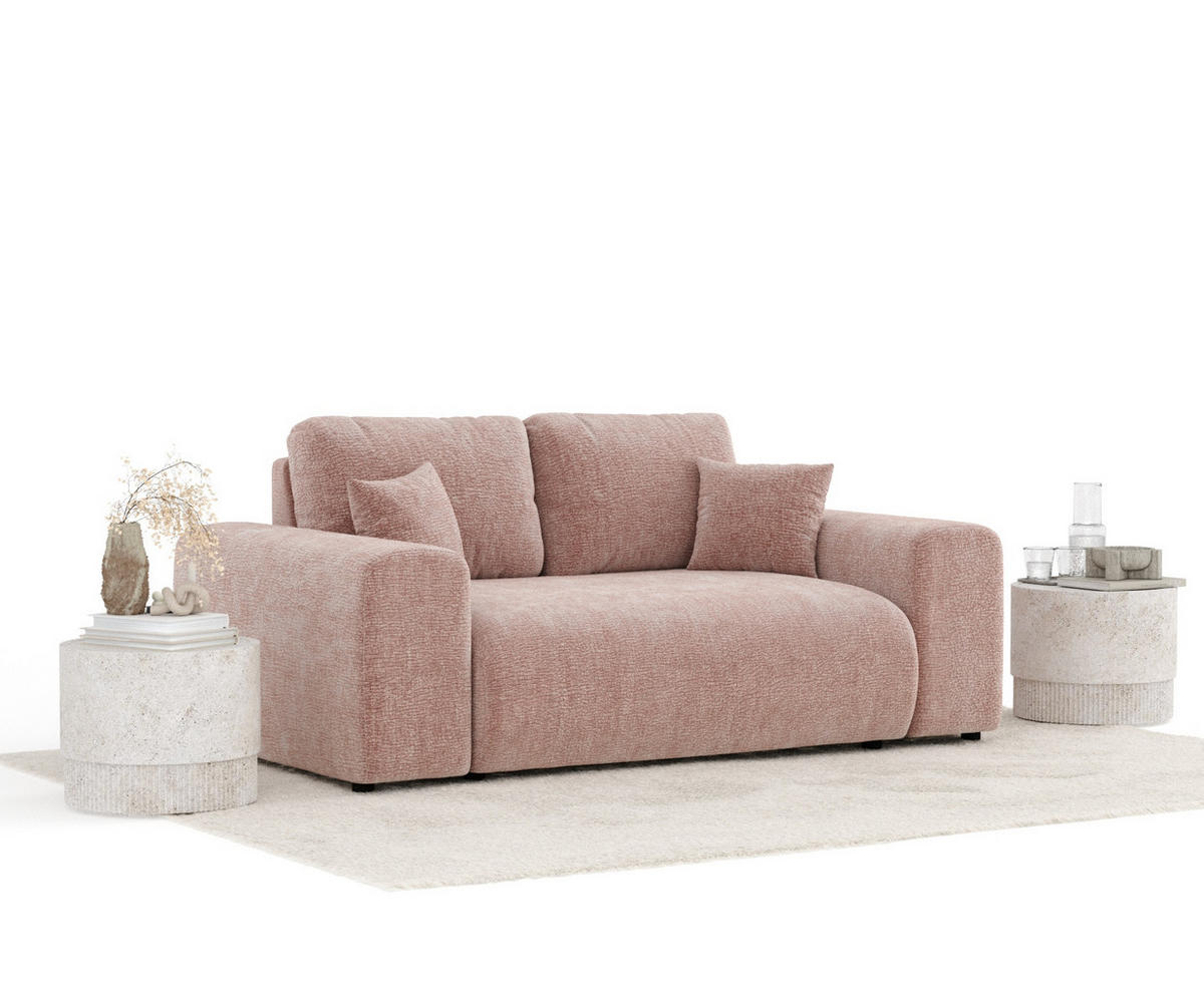 2-SITZER-SOFA Zanzibar Rosa Chenille - Schwarz/Rosa, Holz/Holzwerkstoff (178/79/108cm) - Maison de Reve