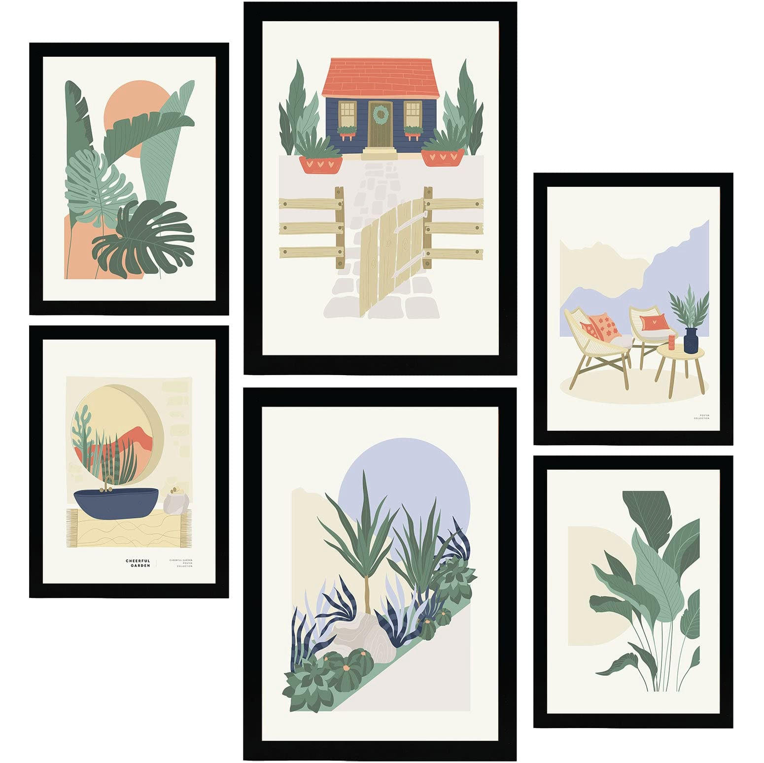 POSTER Set Mit 6 Minimalistischen In Pastellfarben Wüste Drucke Von Landschaften Und Natur Für Innenarchitektur A3 & A4 Schwarzer Rahmen - Schwarz, Papier (29/3cm) - Nacnic