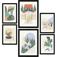POSTER Set Mit 6 Minimalistischen In Pastellfarben Wüste Drucke Von Landschaften Und Natur Für Innenarchitektur A3 & A4 Schwarzer Rahmen - Schwarz, Papier (29/3cm) - Nacnic