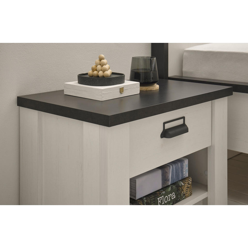Thumbnail - Furn.Design Nachttisch, Weiß, Anthrazit, Metall, Nachbildung, 1 Fächer, 60x46x39 cm, Schlafzimmer, Nachttische