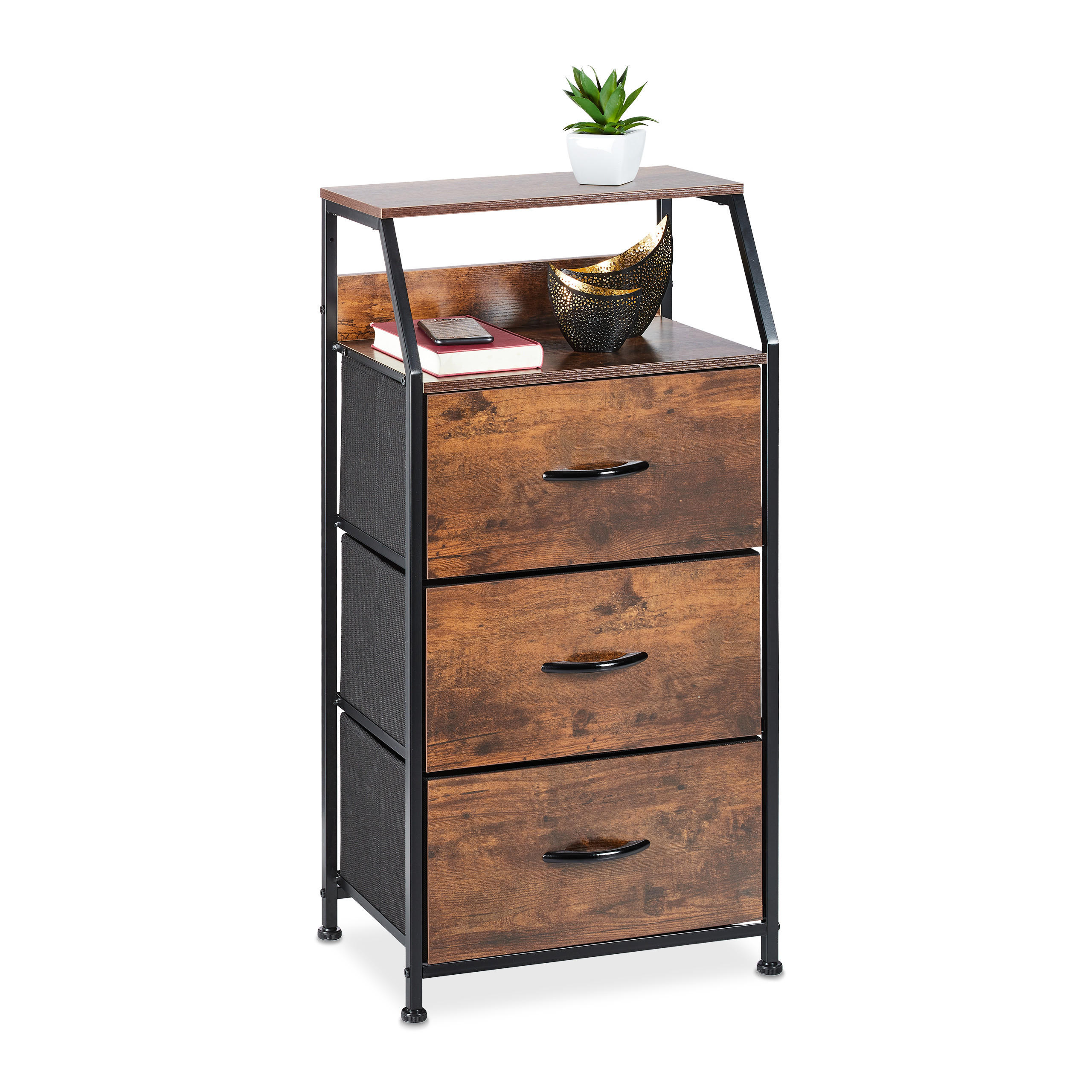 HYLLA svart m&ouml;rkbrun 3 l&aring;dor industriell stil 92/45/30 cm