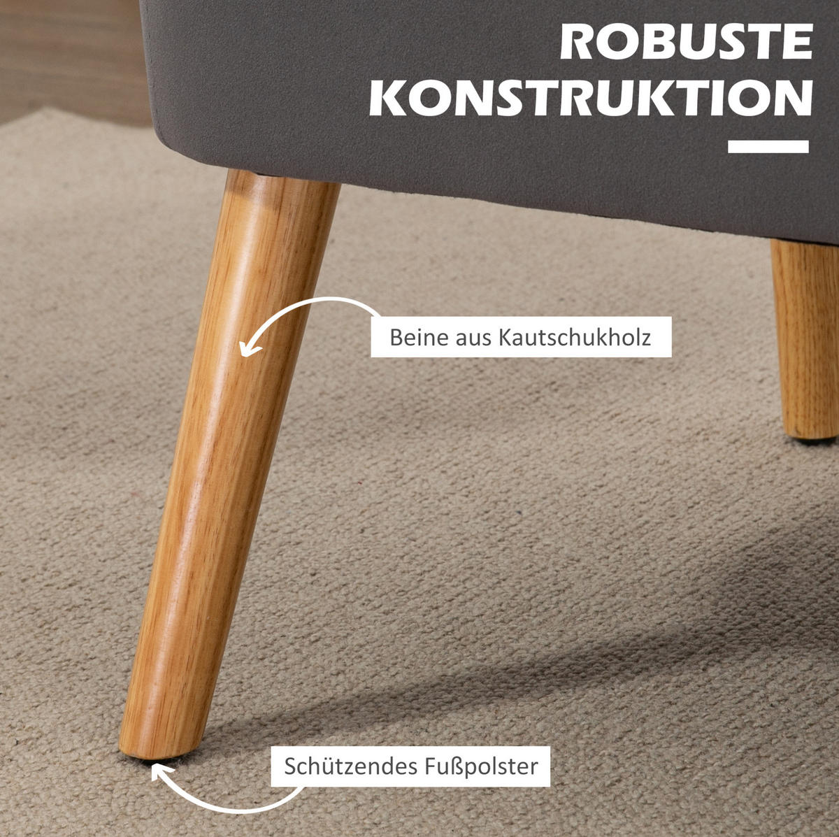 SOFA 2-Sitzer mit Leinenoptik 117 cm Dunkelgrau - Dunkelgrau, Holzwerkstoff (117/77/56.5cm) - Meubliv