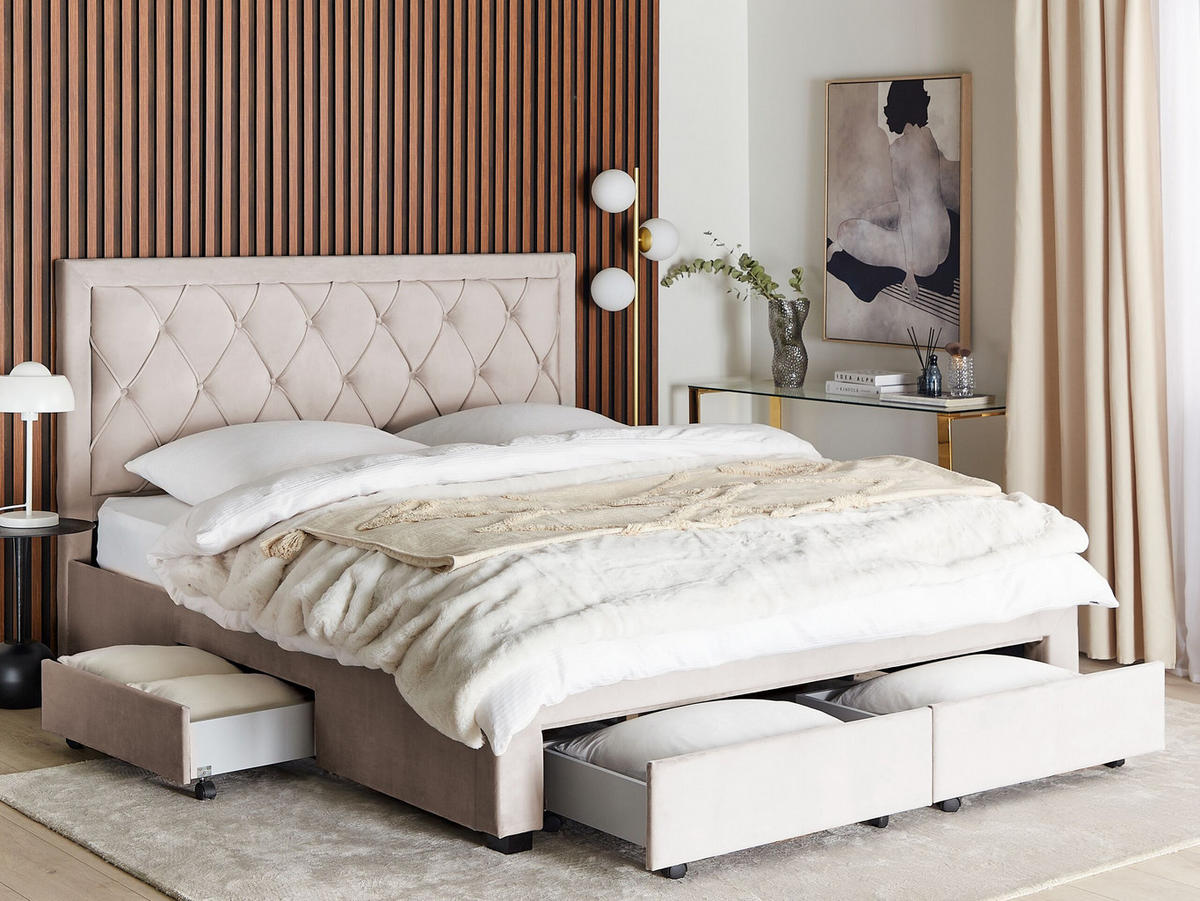 POLSTERBETT 180/200cm Beige Lievin - Beige, Textil (180/200cm) - Beliani